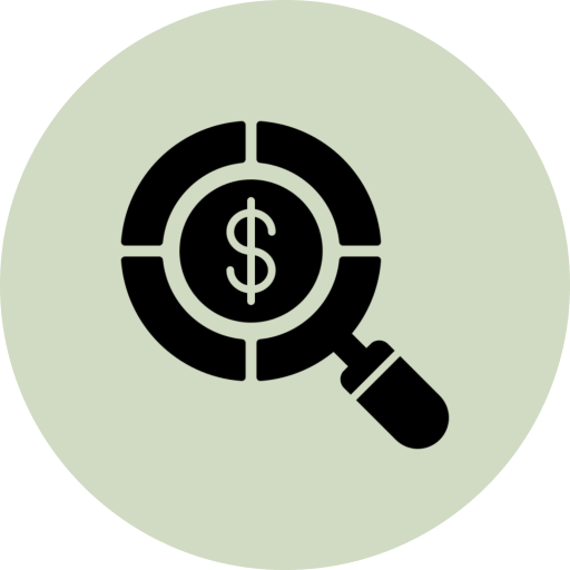 Magnifying glass over dollar sign
