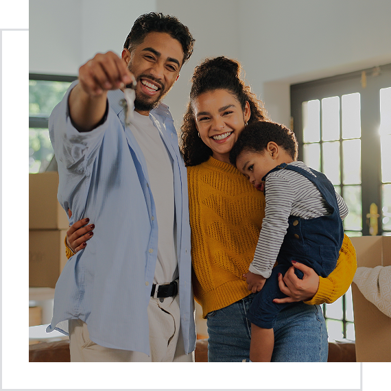 Parents with child in new house